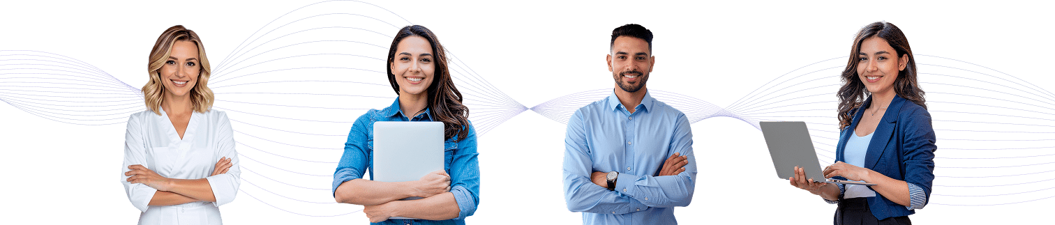 Equipo de FUNCA acompañando a estudiantes en la sección Carreras, con líneas onduladas azules de fondo.