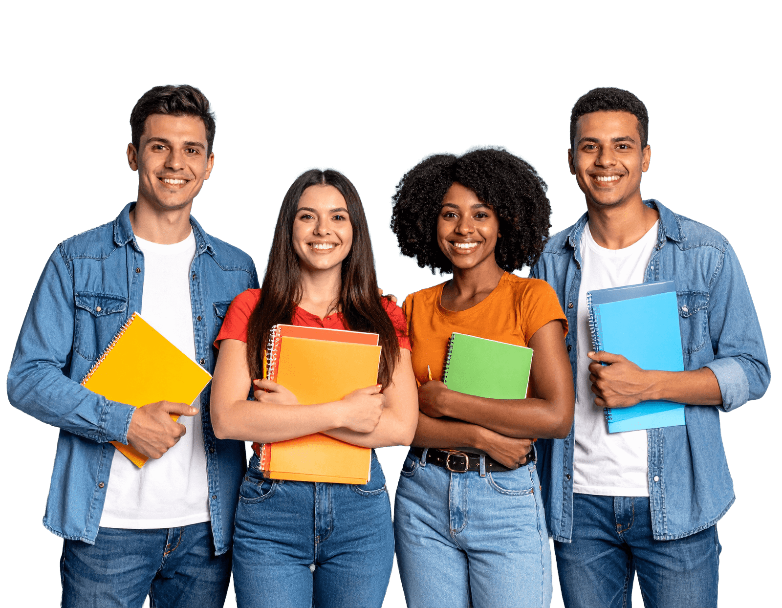 Comunidad de estudiantes de FUNCA con cuadernos, listos para aprender.